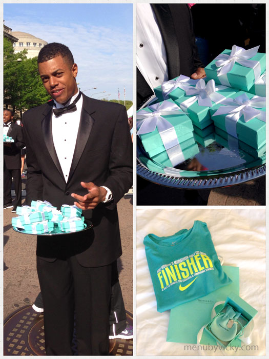 Picking up my Tiffany necklace and finisher's shirt